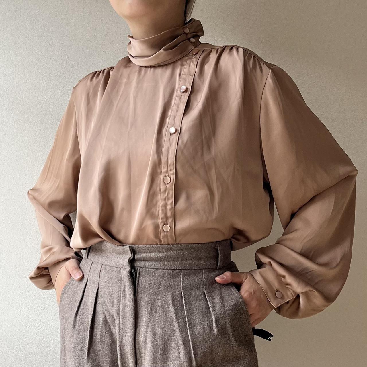 VINTAGE 80s HIGH NECK PINKY BEIGE FORMAL BLOUSE M | Depop VINTAGE 80s HIGH NECK PINKY BEIGE FORMAL BLOUSE M | Depop