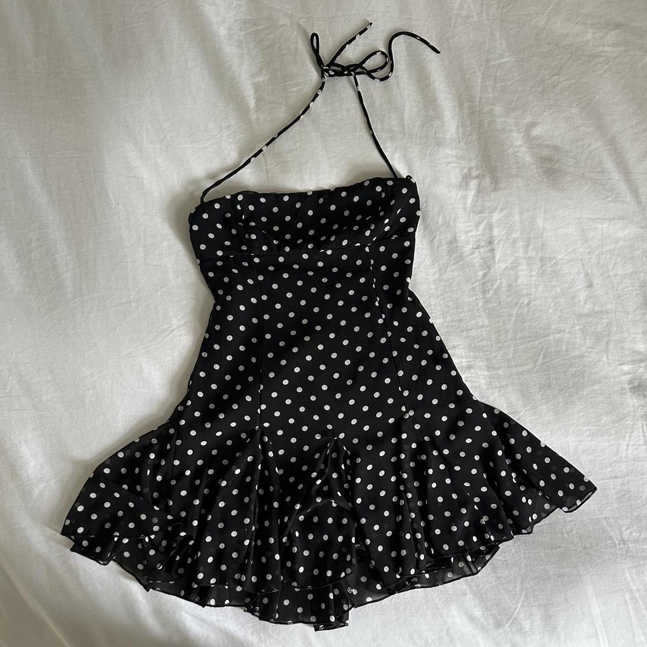 Black and white polka dot mini dress Princess... - Depop