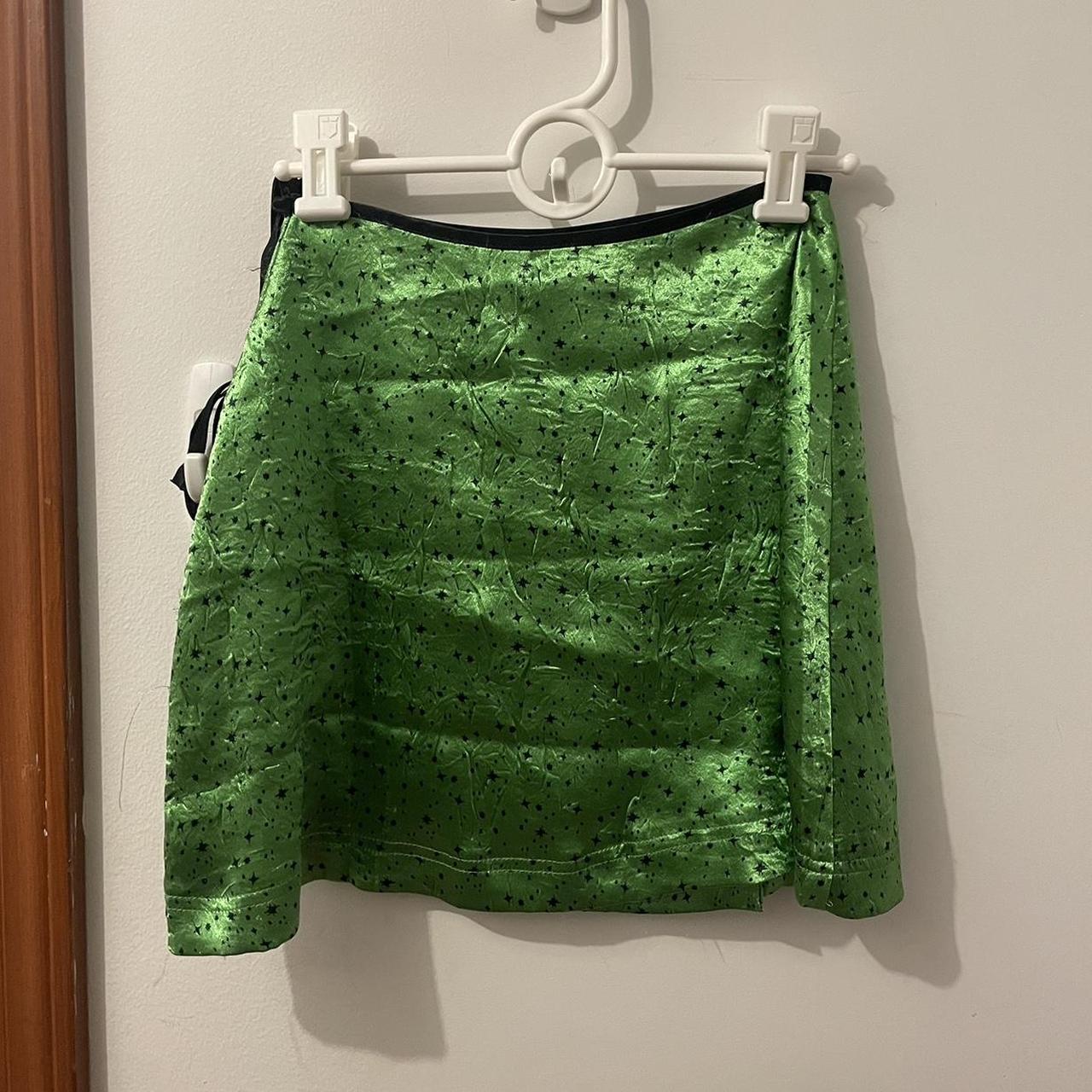 urban outfitters wrap skirt green with black stars,... Depop