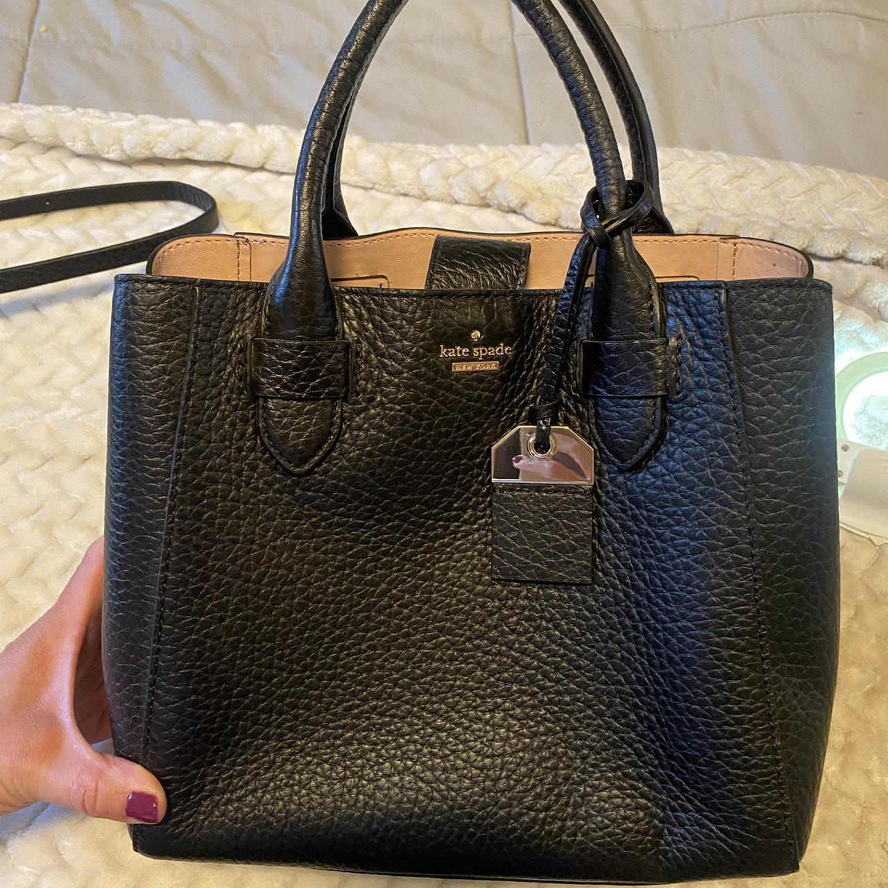 black and white kate spade leather tote bag/hand - Depop