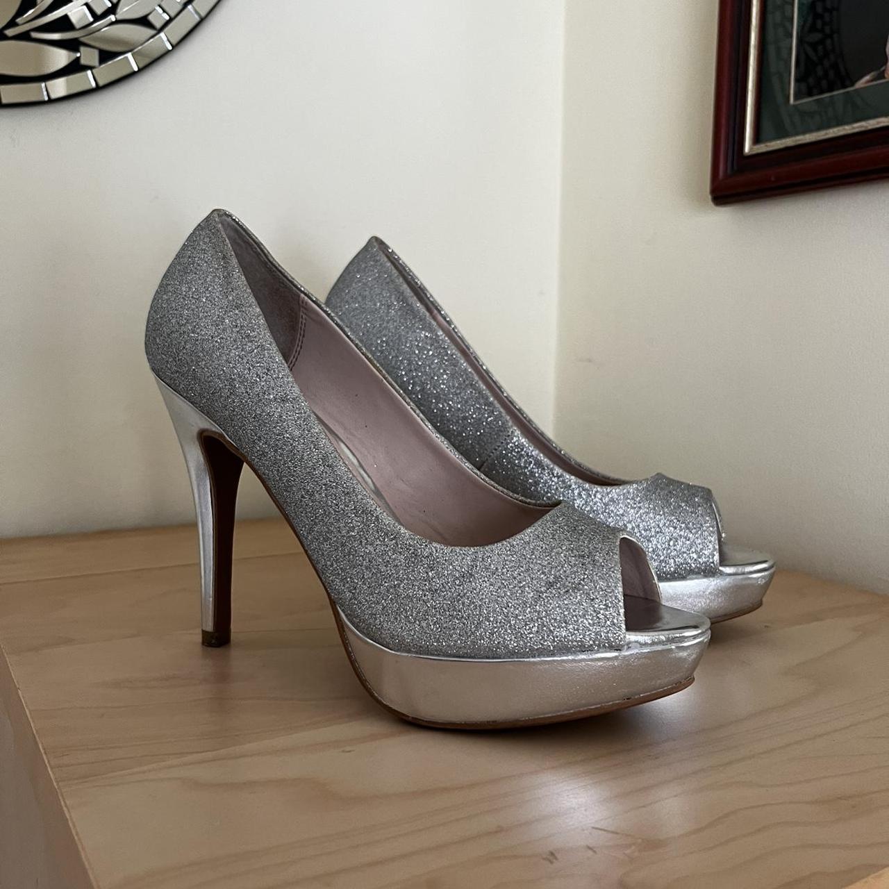 Dorothy Perkins Silver Sparkly Glitter Peep toe Depop