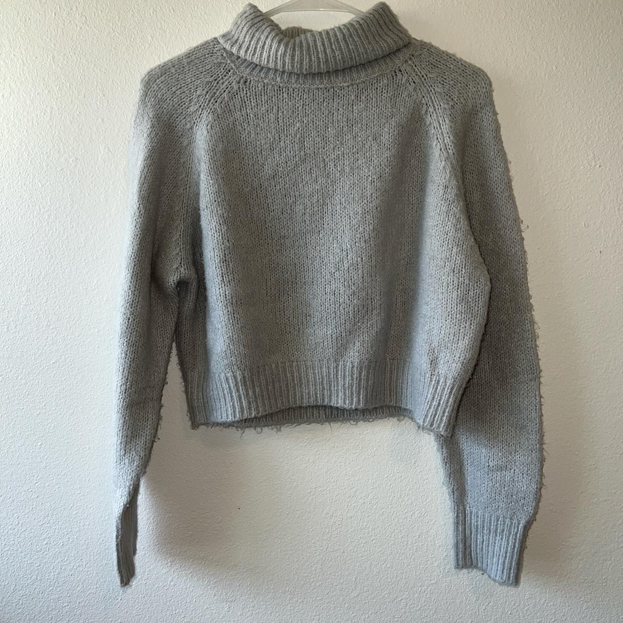 glassons grey ribbed knit cropped turtleneck... - Depop