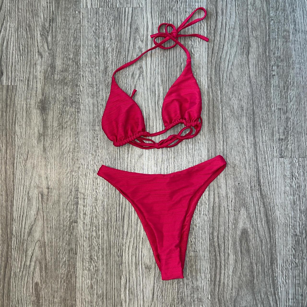 Charcoal clothing pink triangle bikini set Size... Depop