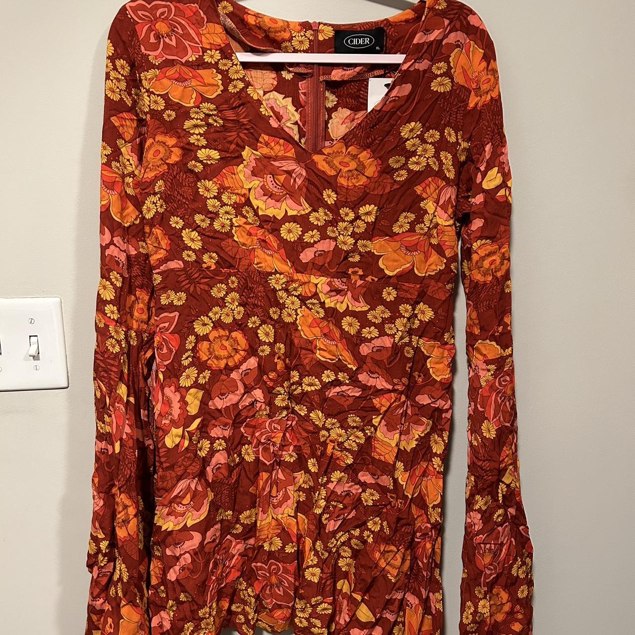 Cider Women's Orange and Yellow Dress Depop