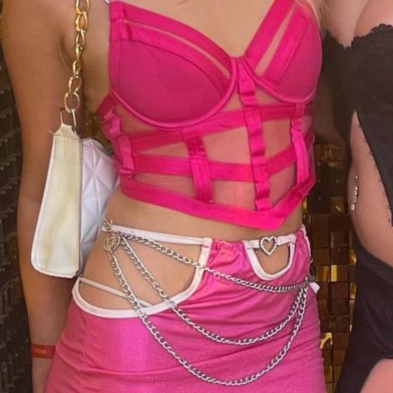hot pink bras and things corset worn once Depop