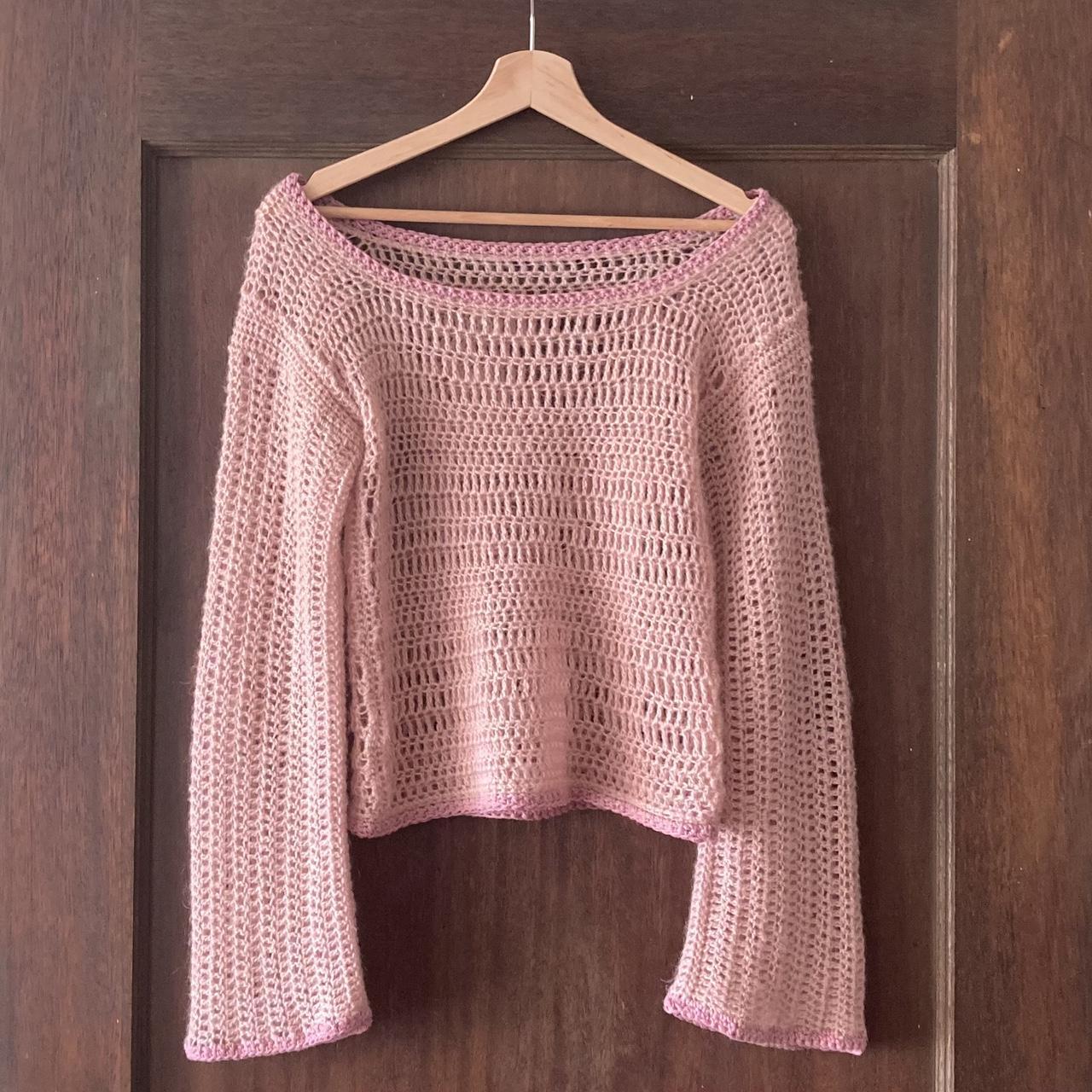 Wide sleeve tight long baby pink mohair crochet... Depop