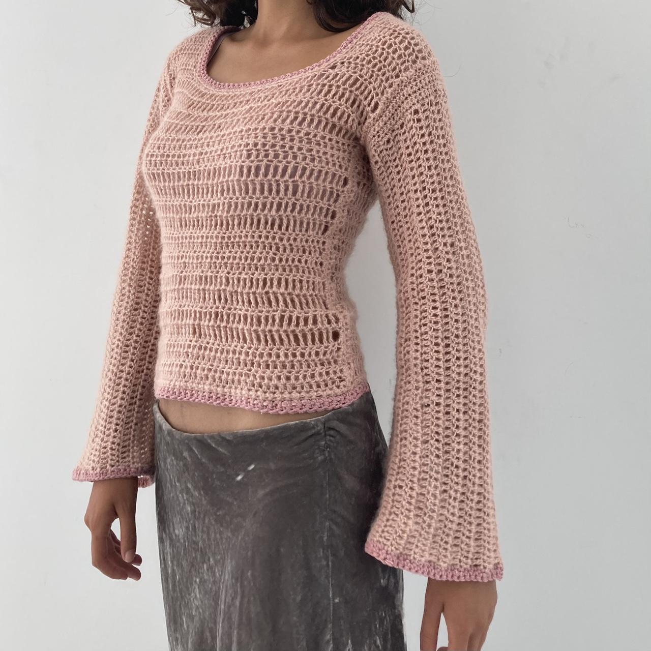 Wide sleeve tight long baby pink mohair crochet... Depop