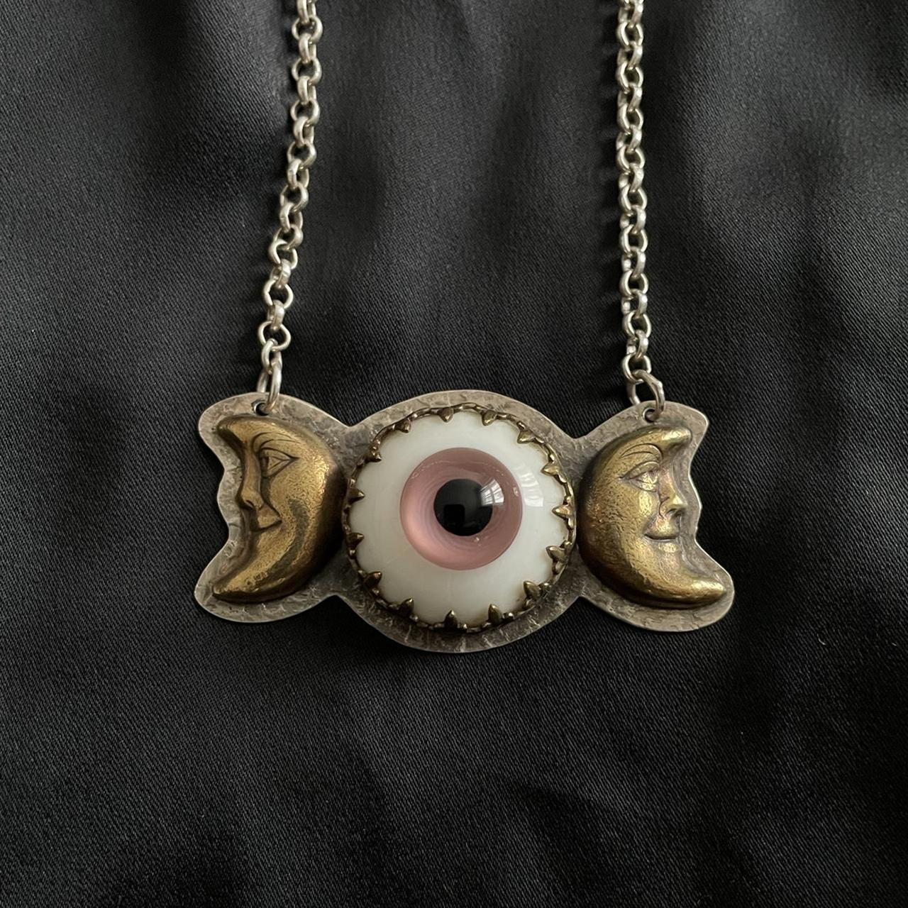 Handmade prosthetic pink eye & moons sterling silver... - Depop