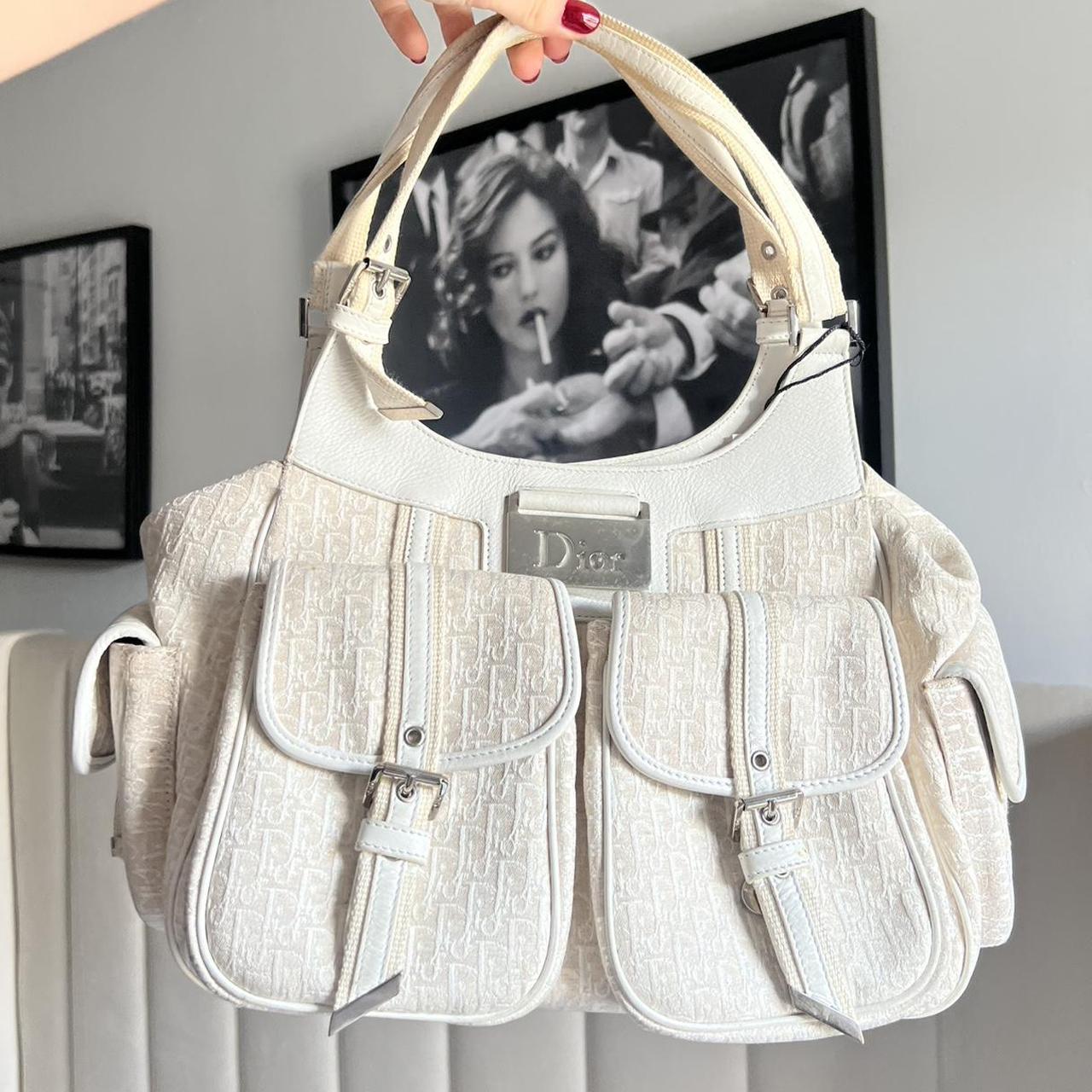 Prada cream and green buckle tessuto shoulder bag | Depop
