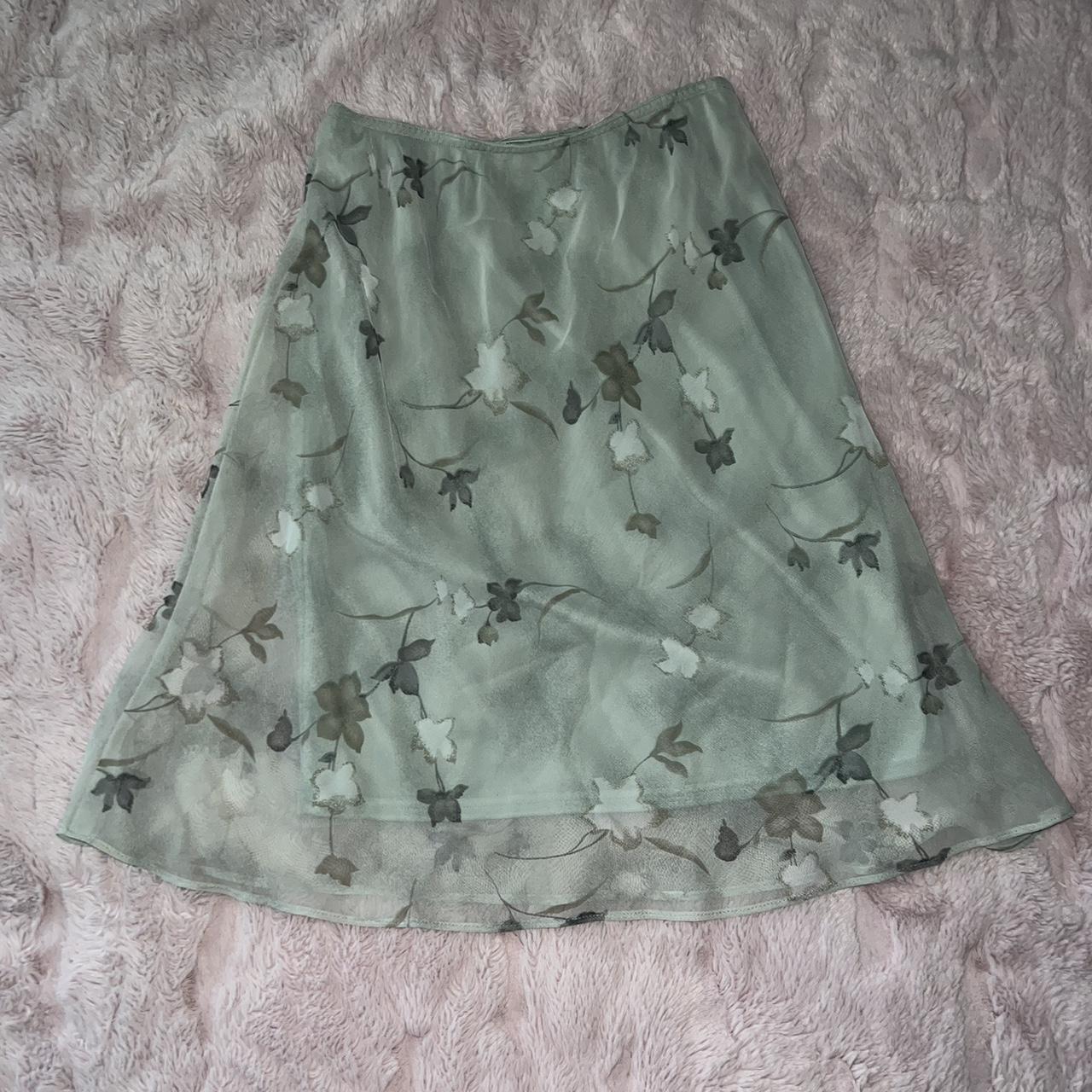 vintage layered dainty sage/sea green floral skirt - Depop