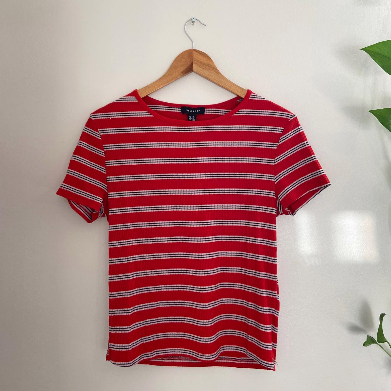 Stripey red fitted rib top: Bright red with white... - Depop