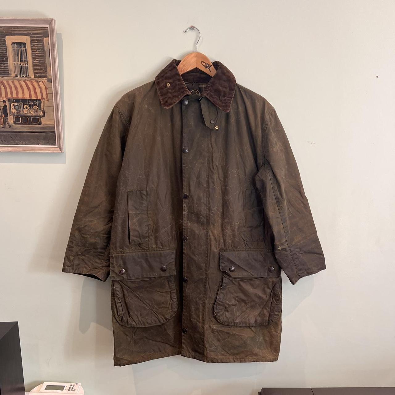 Barbour Men's Khaki and Green Coat | Depop