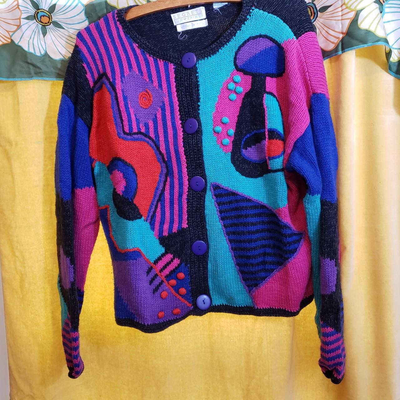 ⏺Vintage 1990's Segret's Hand Knit colorful abstract...