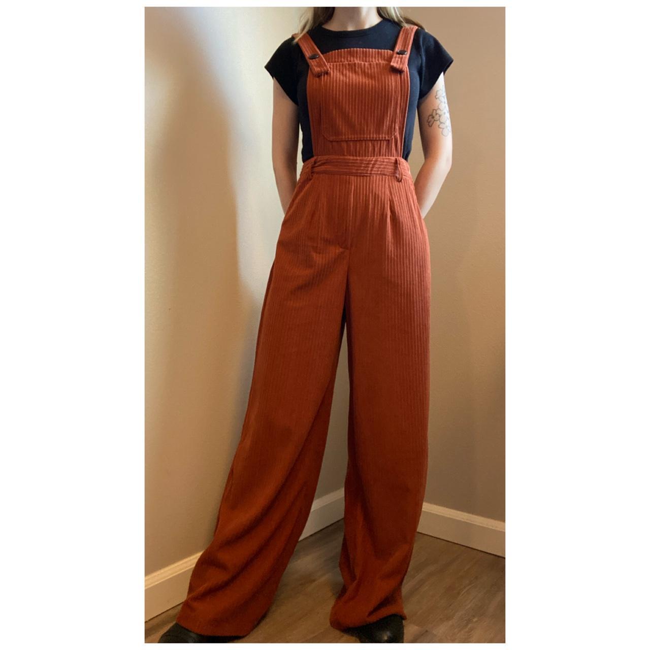 Cider Women's Orange and Burgundy Dungareesoveralls Depop