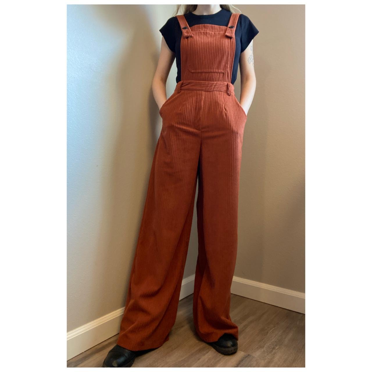 Cider Women's Orange and Burgundy Dungareesoveralls Depop