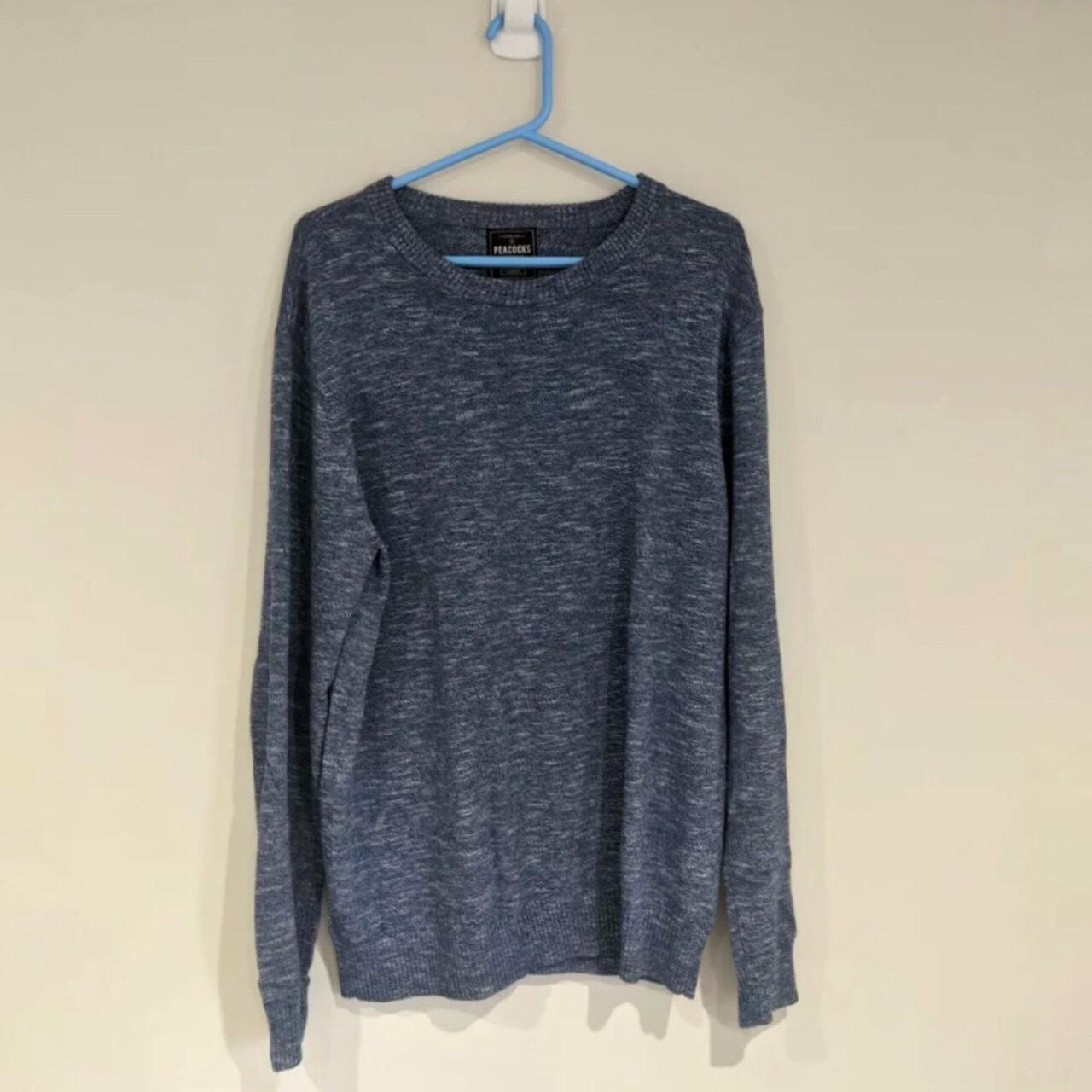 Peacocks Men's Blue Specked Round Neck Jumper Size... - Depop