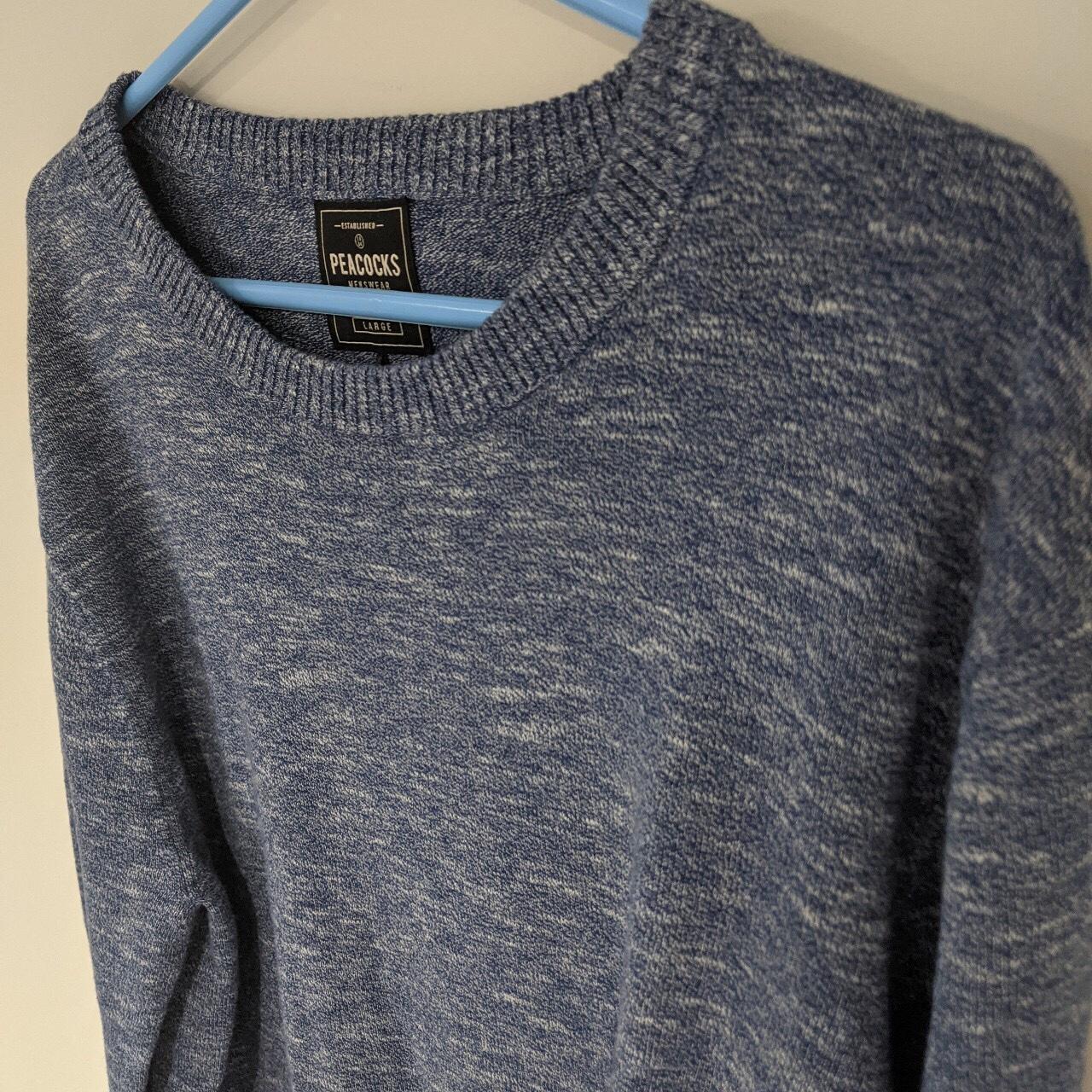 Peacocks Men's Blue Specked Round Neck Jumper Size... - Depop