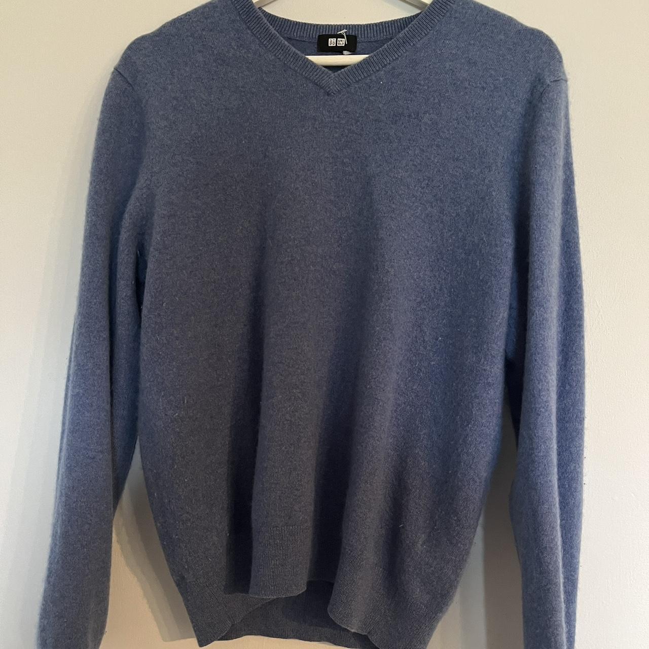 Uniqlo blue cashmere fine knit v neck jumper I’d... - Depop