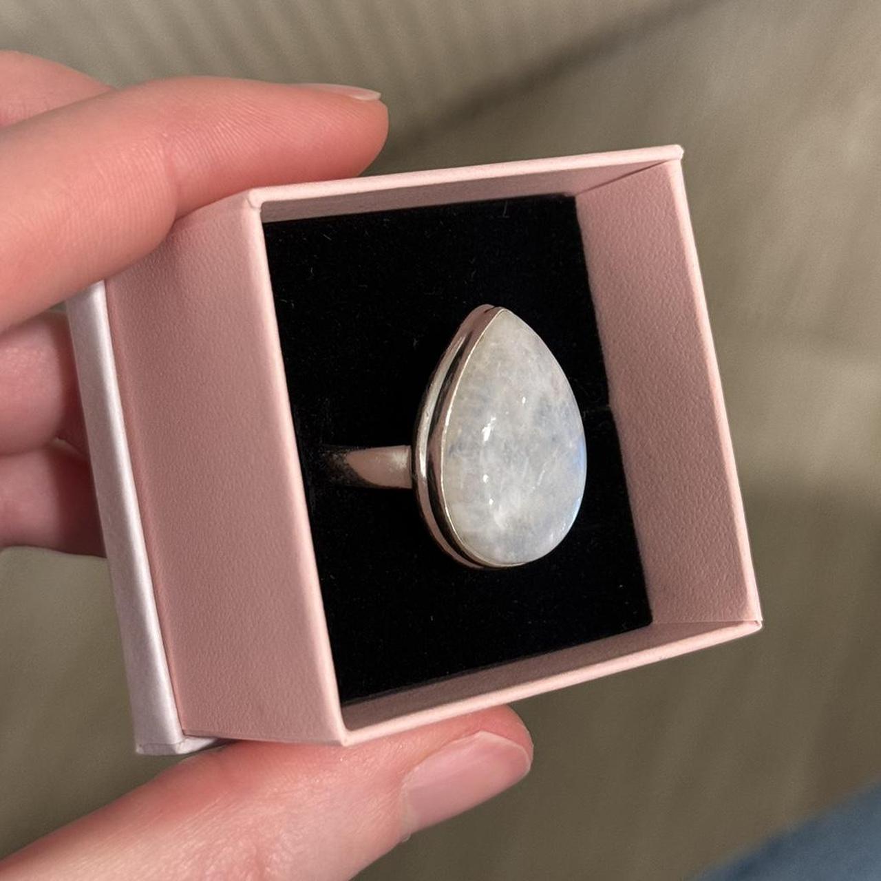 Women's Ring - Silver/Blue – Large Rainbow Moonst… - image 2