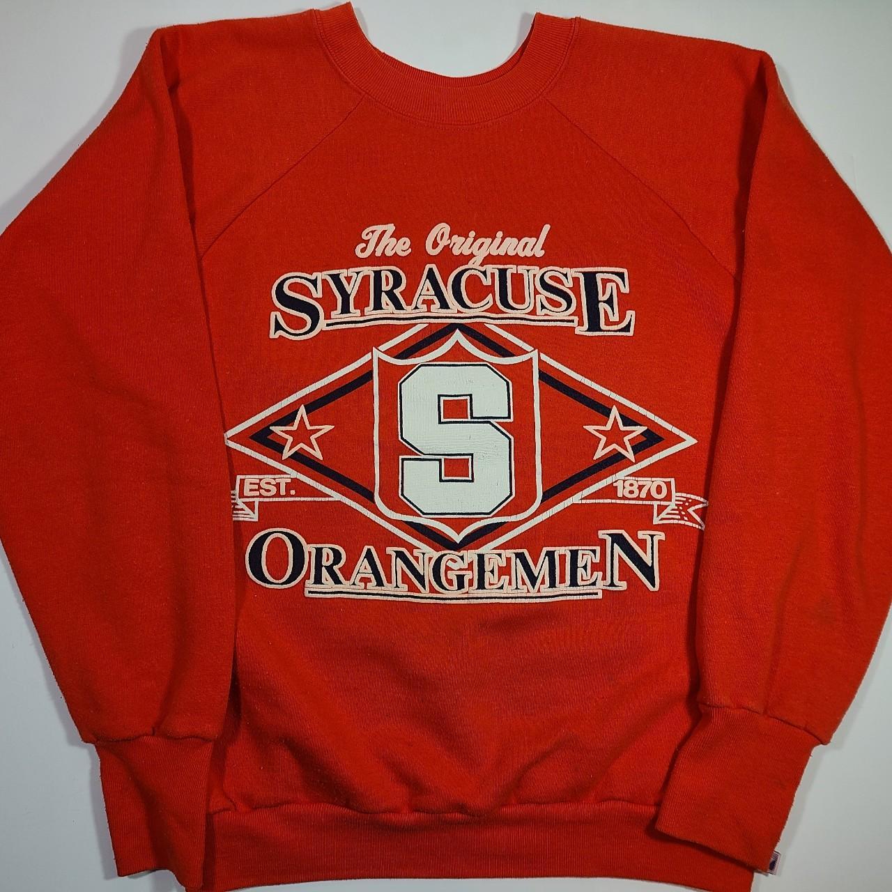 Men's White and Orange Sweatshirt Depop