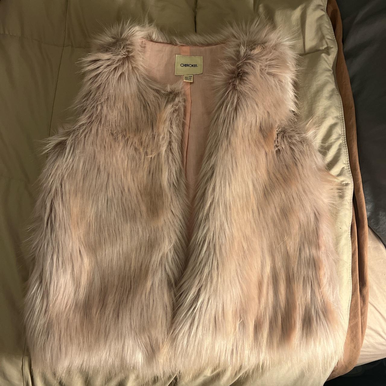 Pink Cherokee faux fur vest, kids XL (14-16), hooks... - Depop