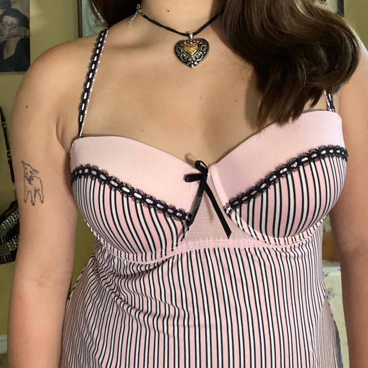 Meet this stunning Black and Pink Striped Bustier... - Depop