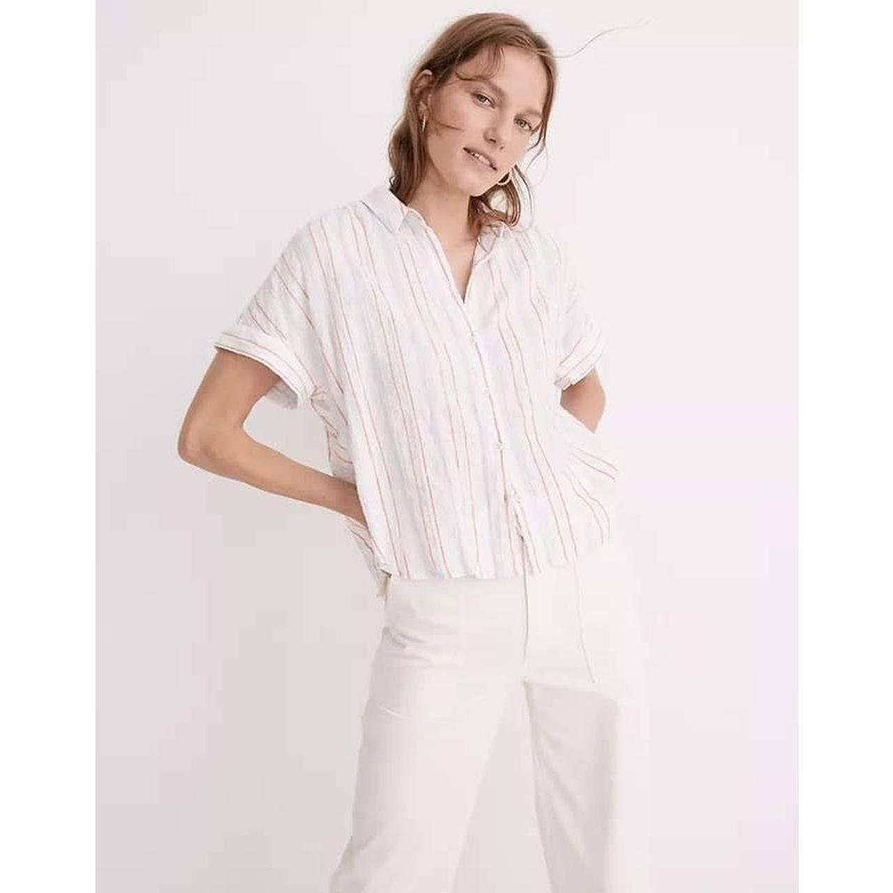 madewell pink and white striped shirt