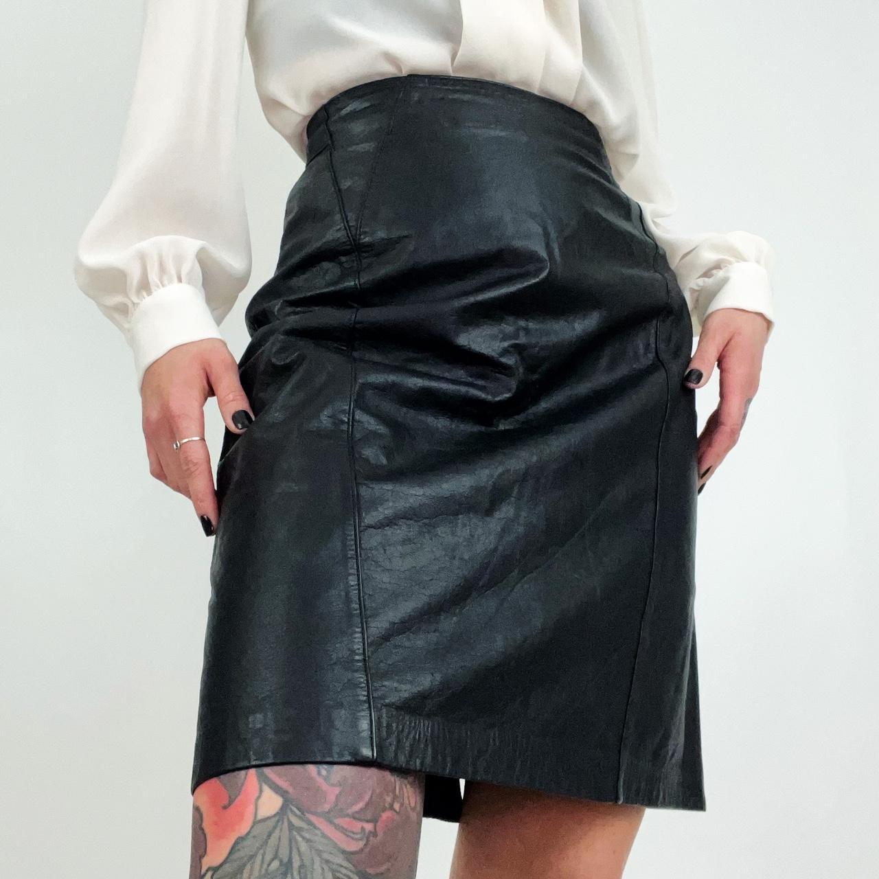 Black genuine clearance leather mini skirt