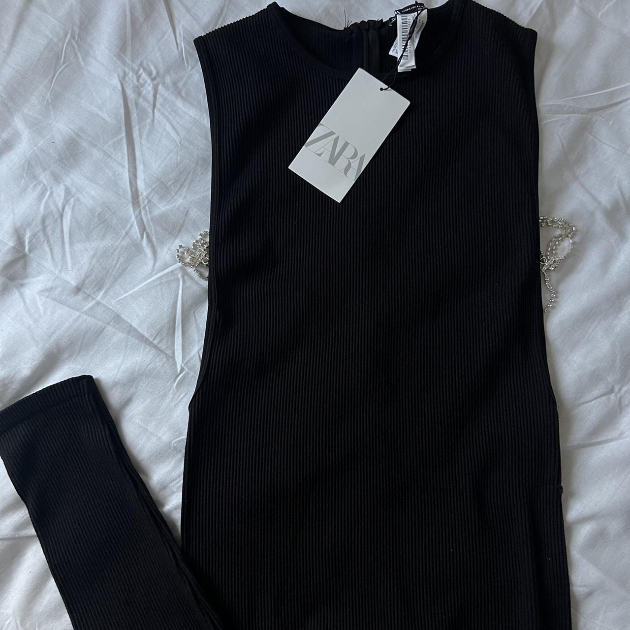 Zara black ribbed jumpsuit with rhinestones Size... - Depop