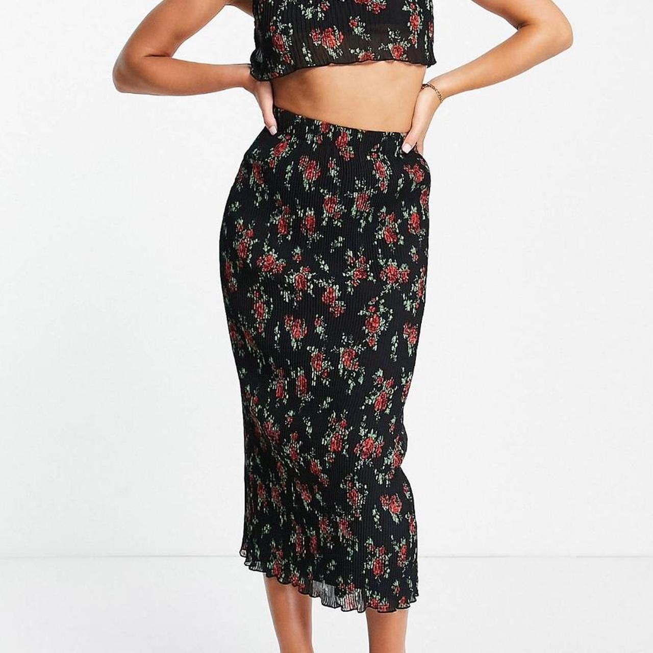 ASOS DESIGN satin plisse midi skirt in floral size