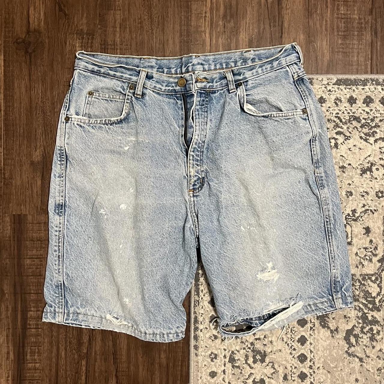 VINTAGE DISTRESSED DENIM SHORTS - Good condition -... - Depop