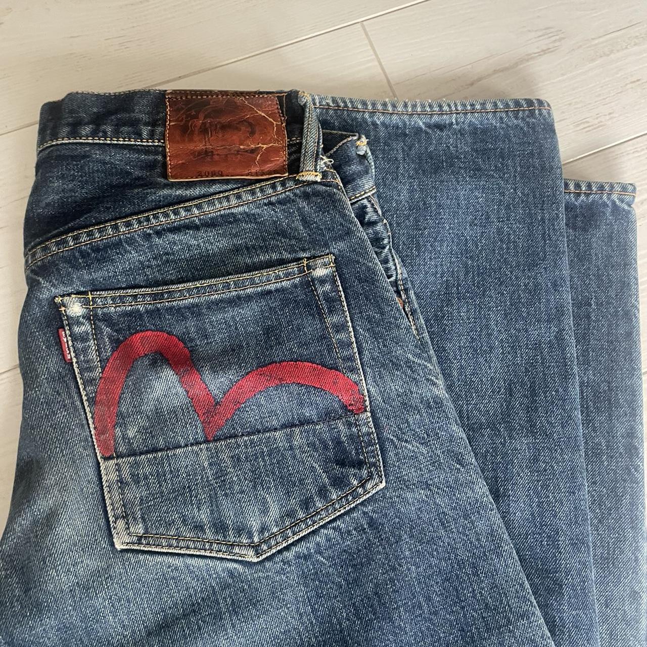 Evisu Men's Blue and Red Jeans | Depop