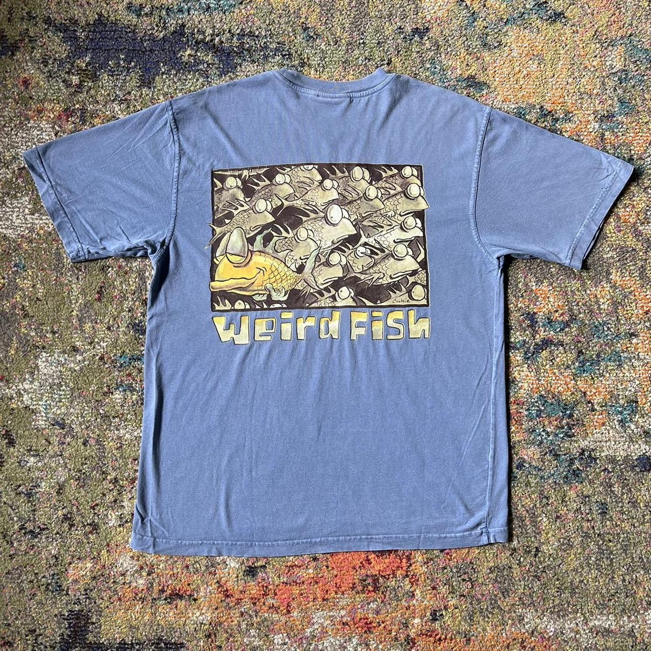 No.1753 VINTAGE 海外 weird fish キャラクターTシャツ Weird Fish 90s Vintage Cotton T-shirt Featuring Humorous, Parody