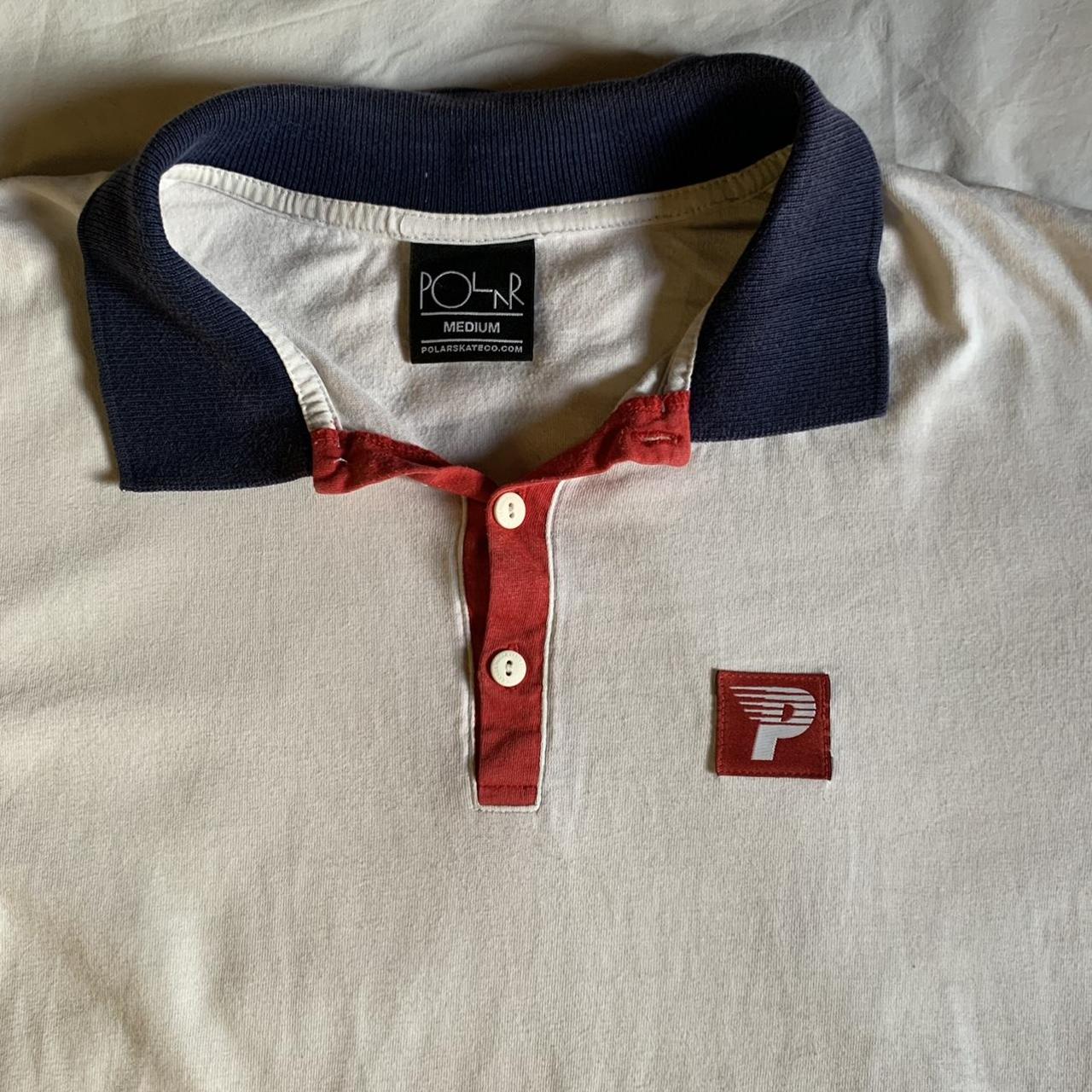 Polar Skate Co Men's White and Navy Poloshirts Depop