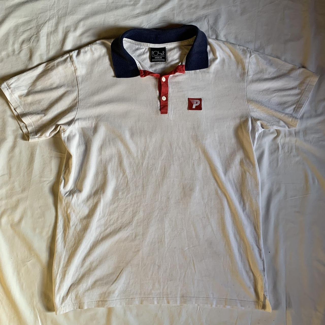 Polar Skate Co Men's White and Navy Poloshirts Depop
