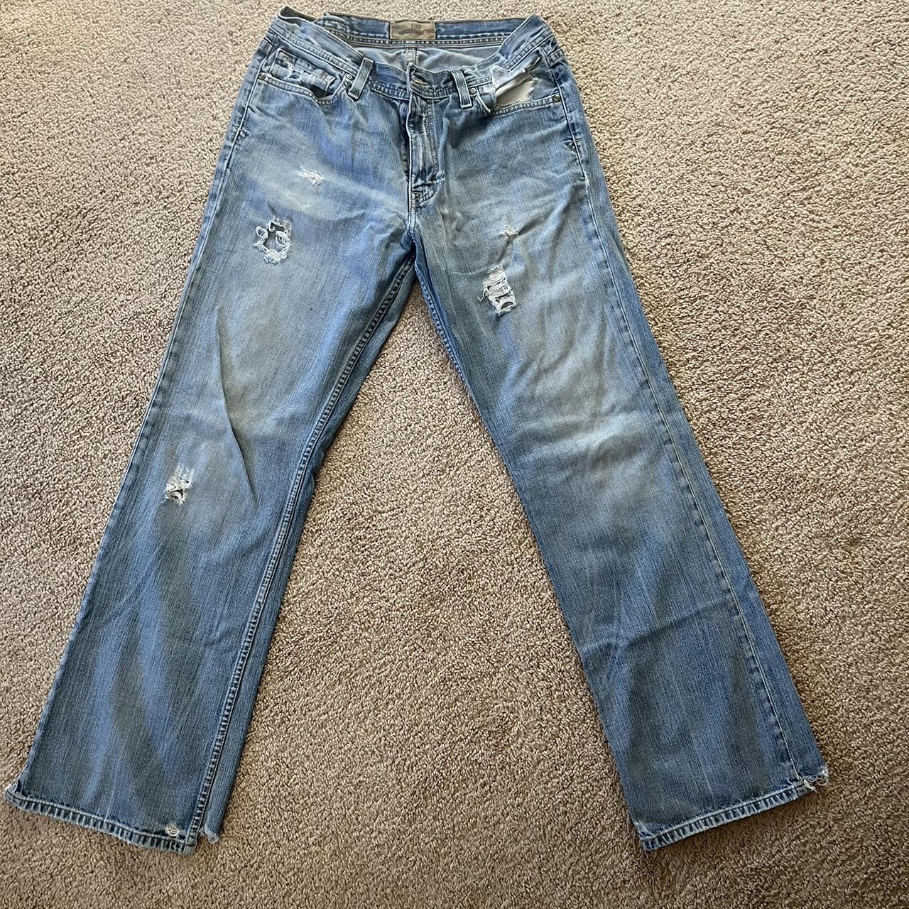 mid rise jeans light wash size 32 long distressed w/... - Depop