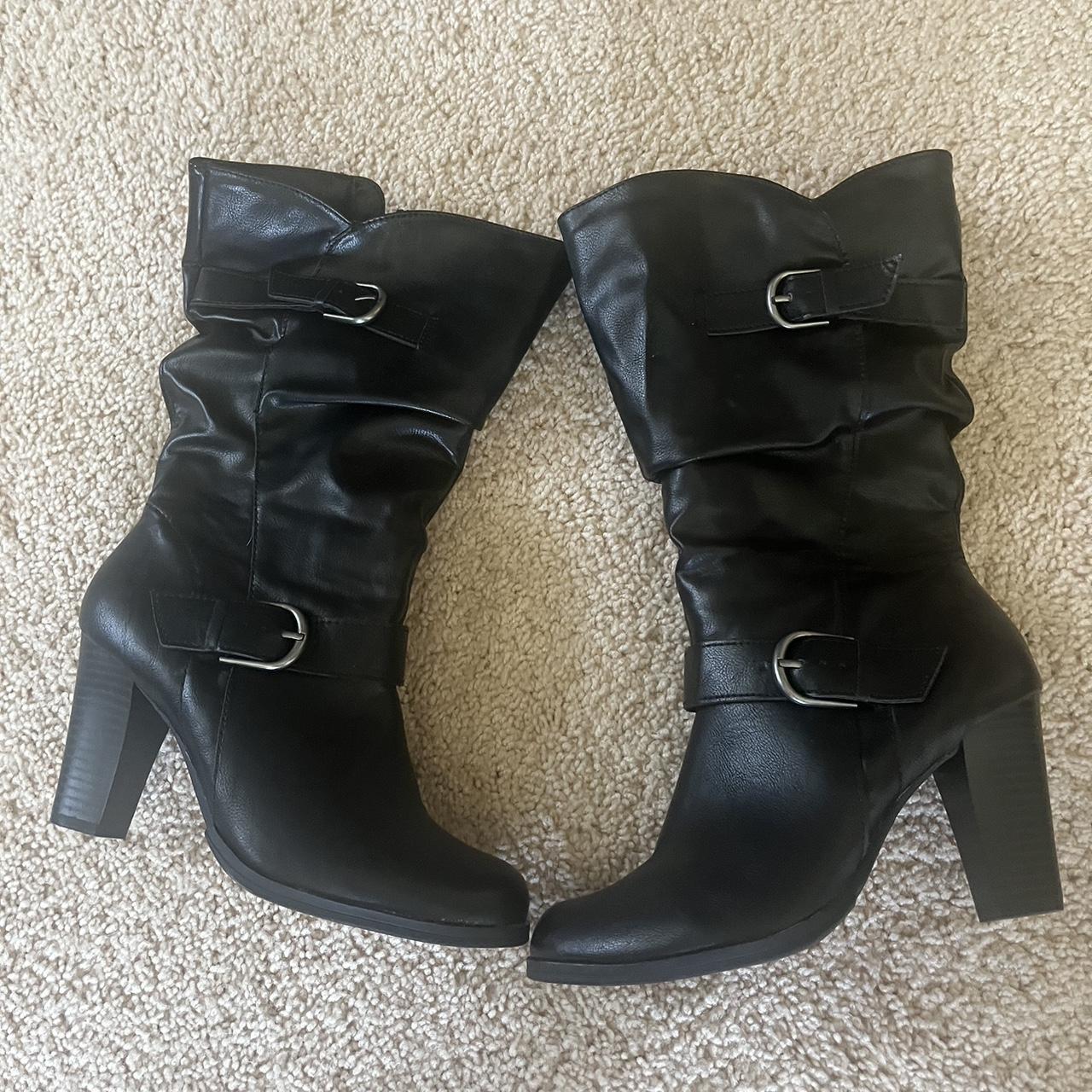 women’s black boots women’s size 8 buckle... - Depop