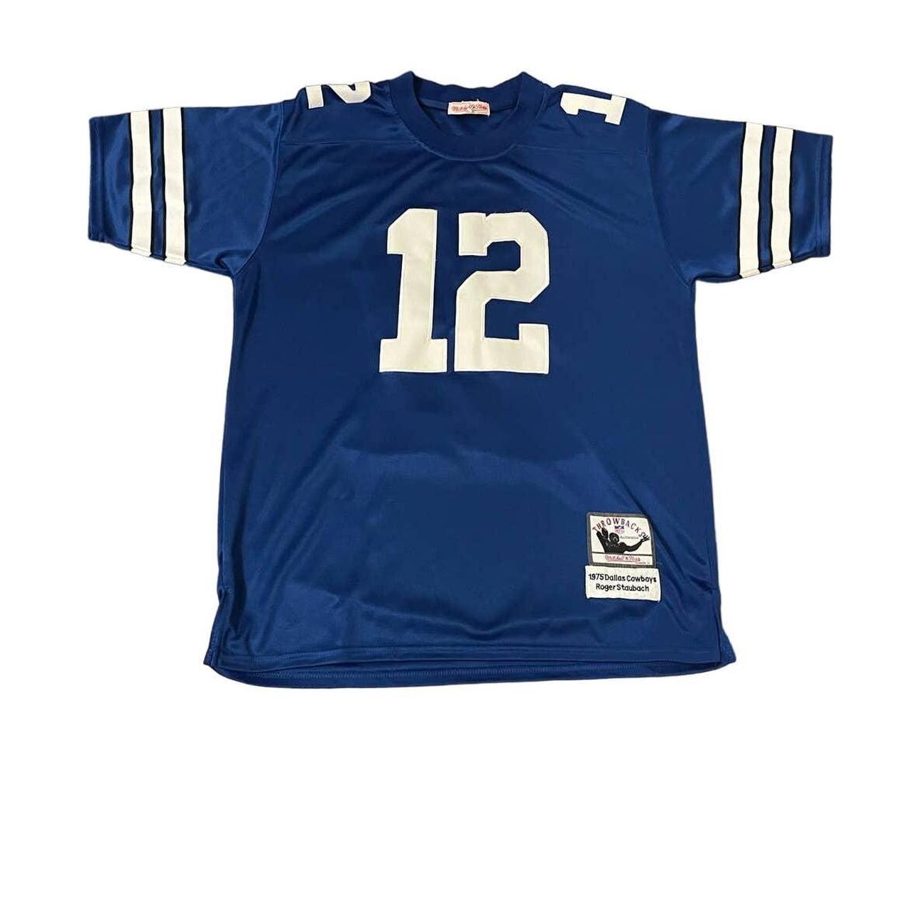 Mitchell and Ness Roger Staubach Throwbacks Blue - Depop