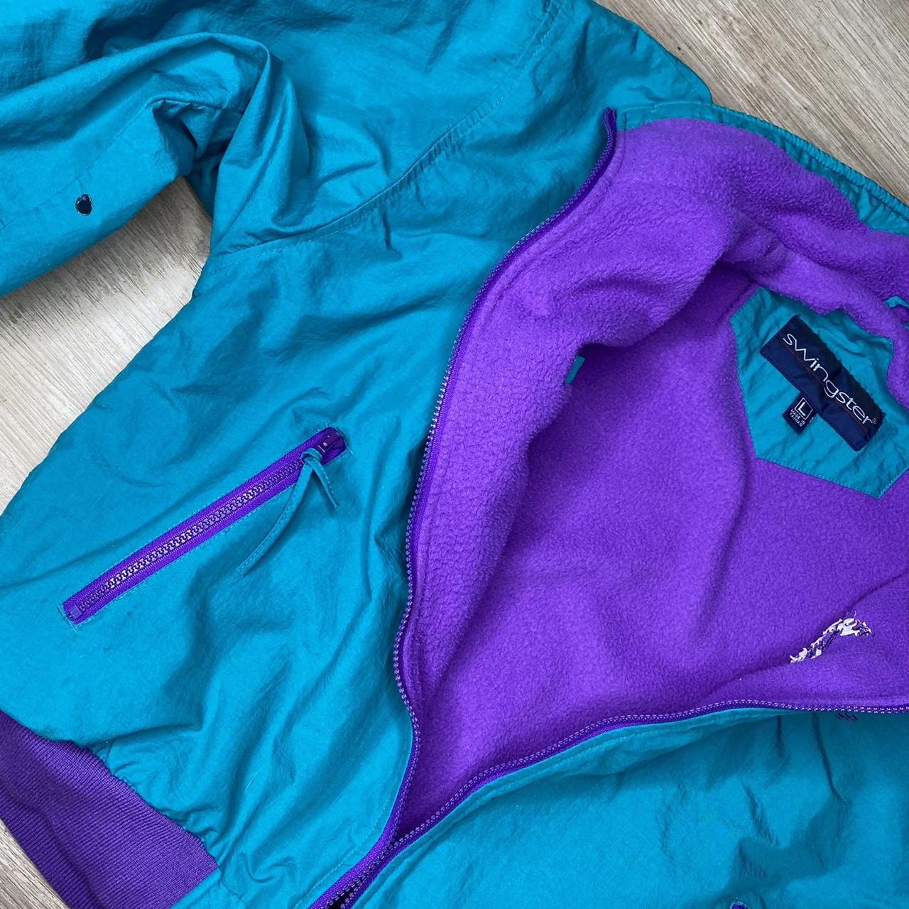 Vintage Turquoise and Purple 90’s Race Jacket!!!... - Depop