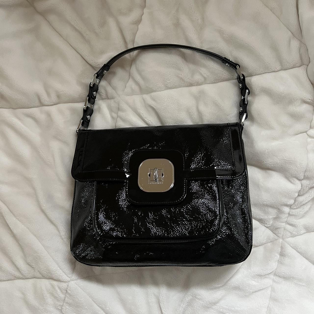 vintage longchamp gatsby shoulder bag black patent Depop