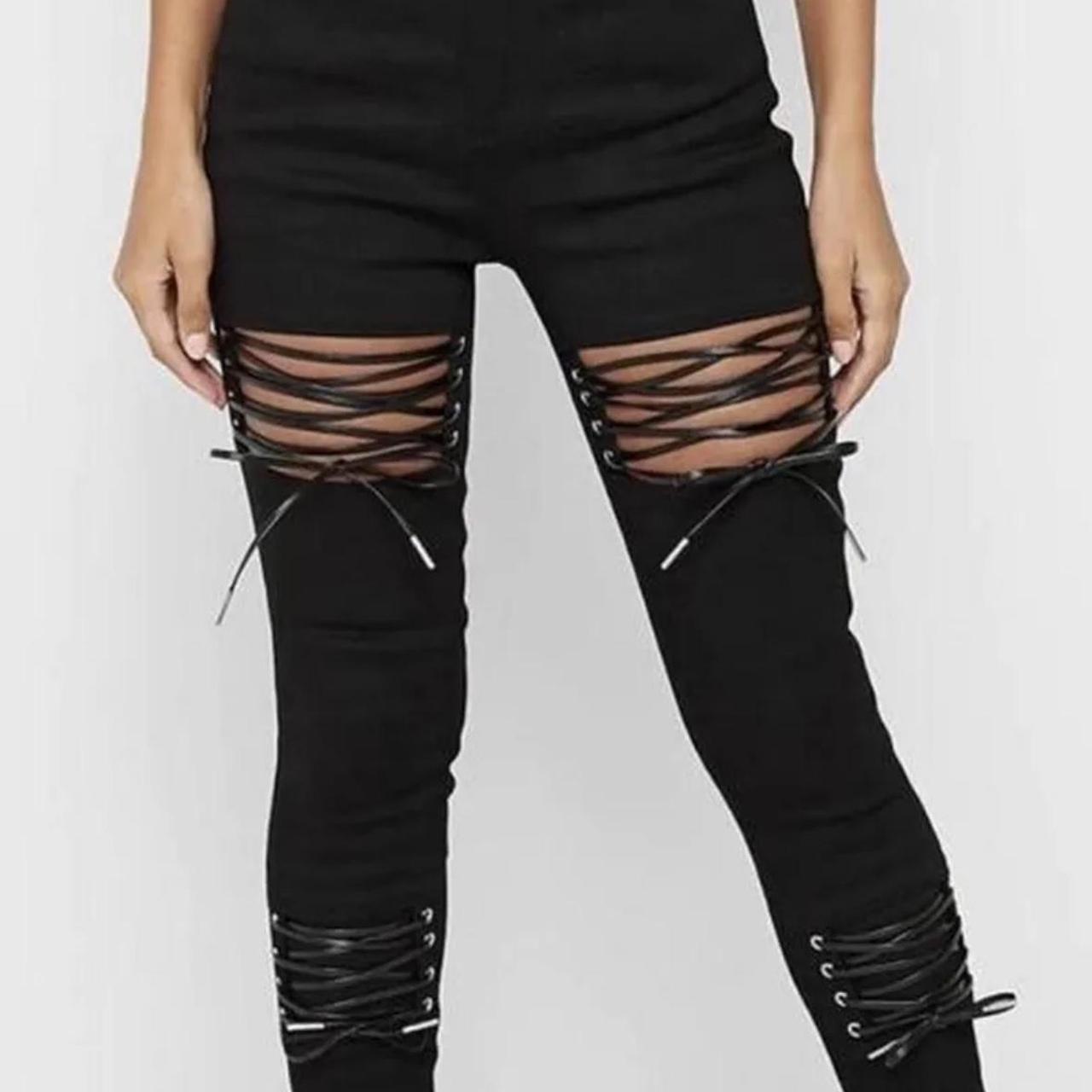 Black lace up jeans best sale