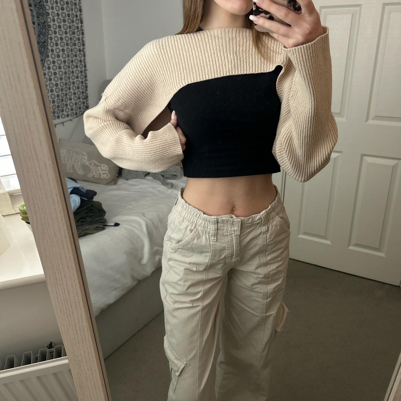 Urban Outfitters Cropped Jumper/Shrug - Cream Worn... - Depop