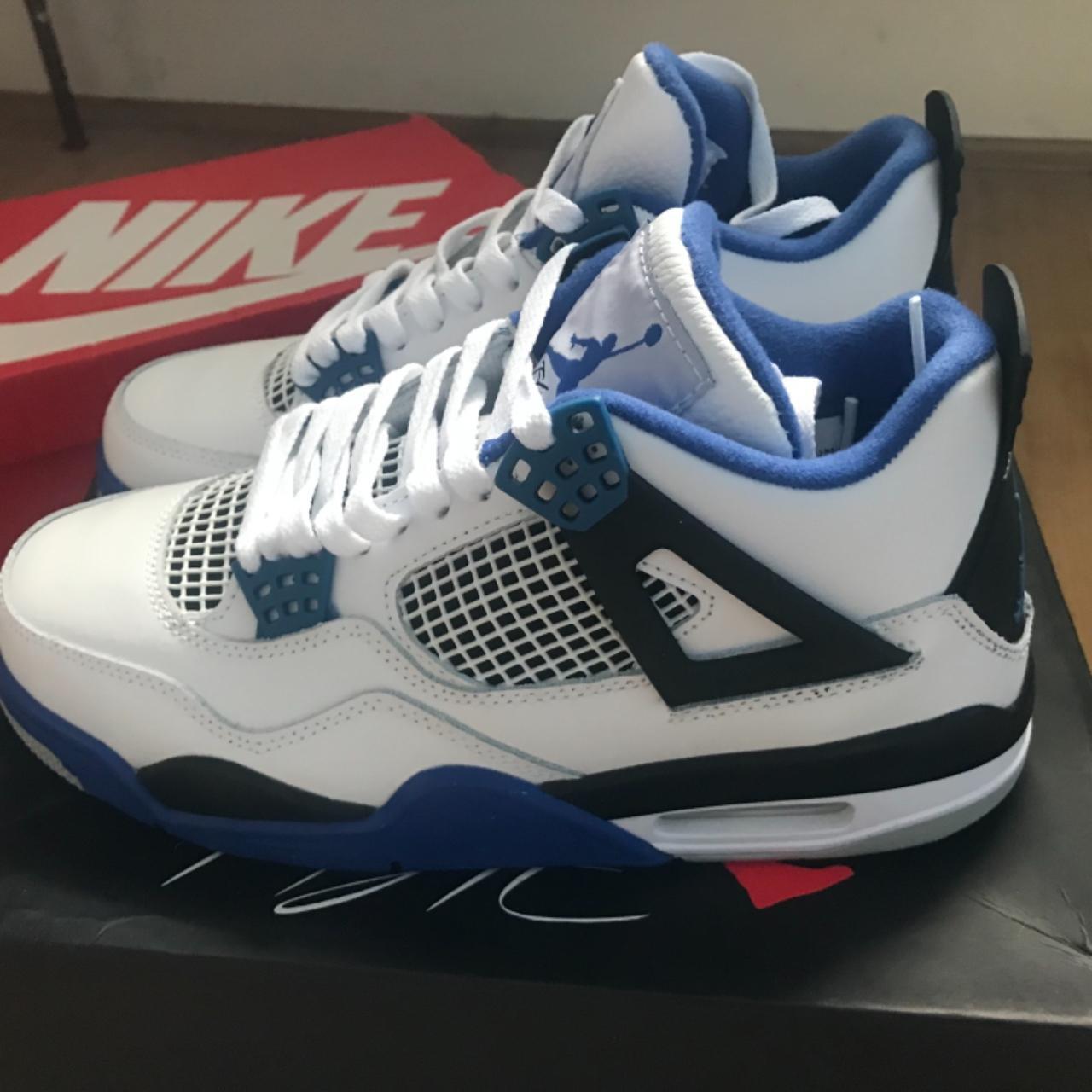 New woman Jordan 4s Motorsports (blue and... Depop