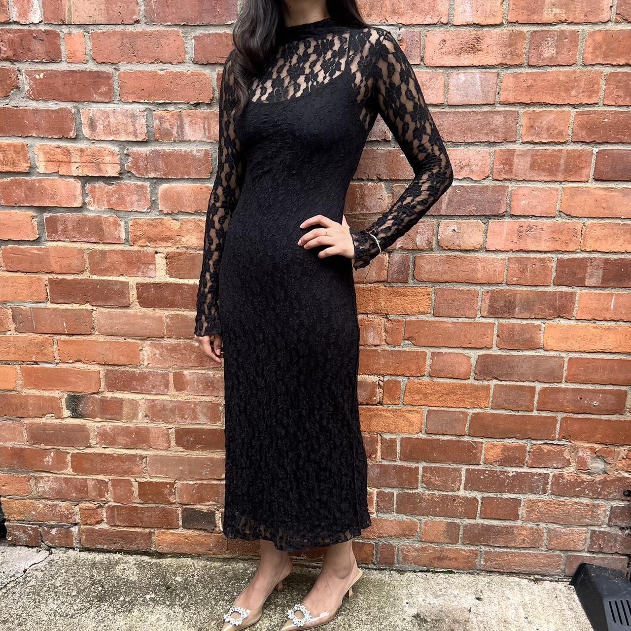 Zara black lace overlay maxi dress Black lace layer