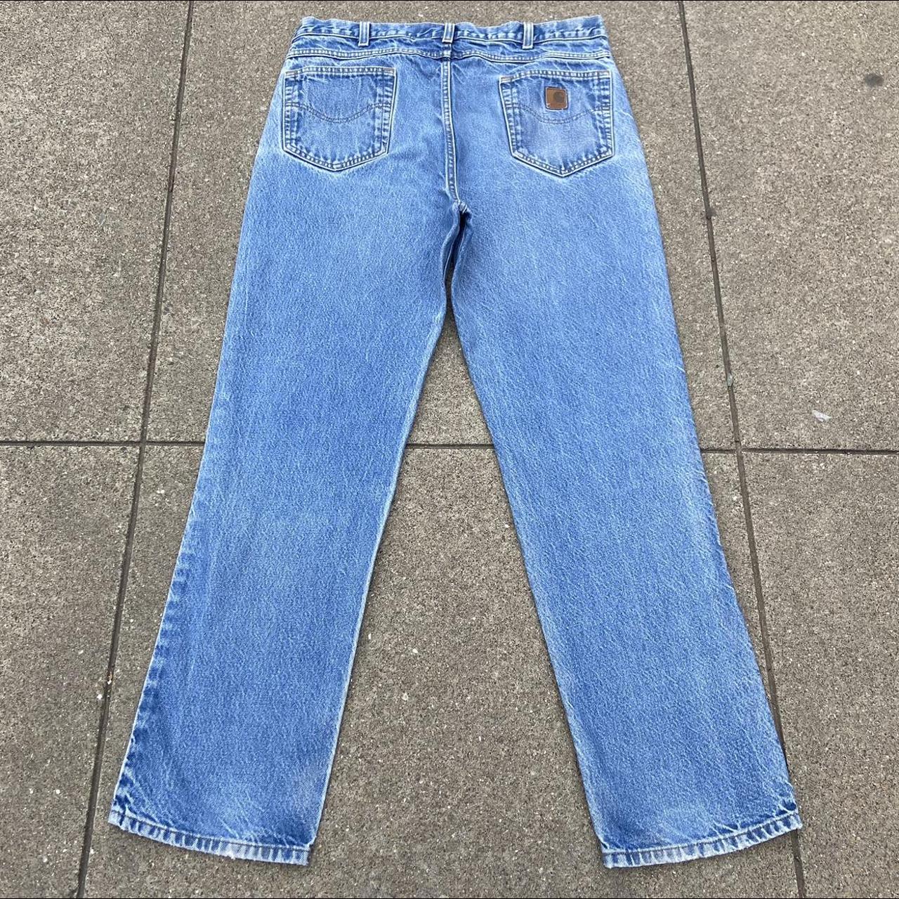 Vintage blue Carhartt work jeans size (measured) 38... - Depop