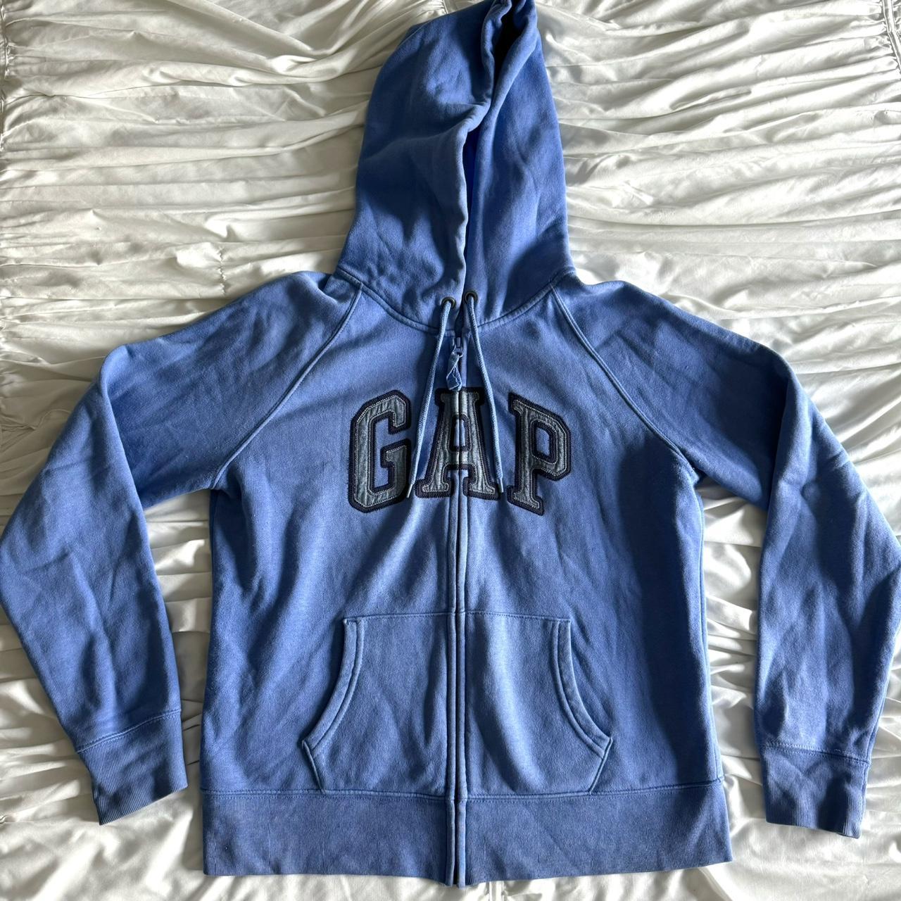 light blue gap zip-up hoodie! great condition - size... - Depop