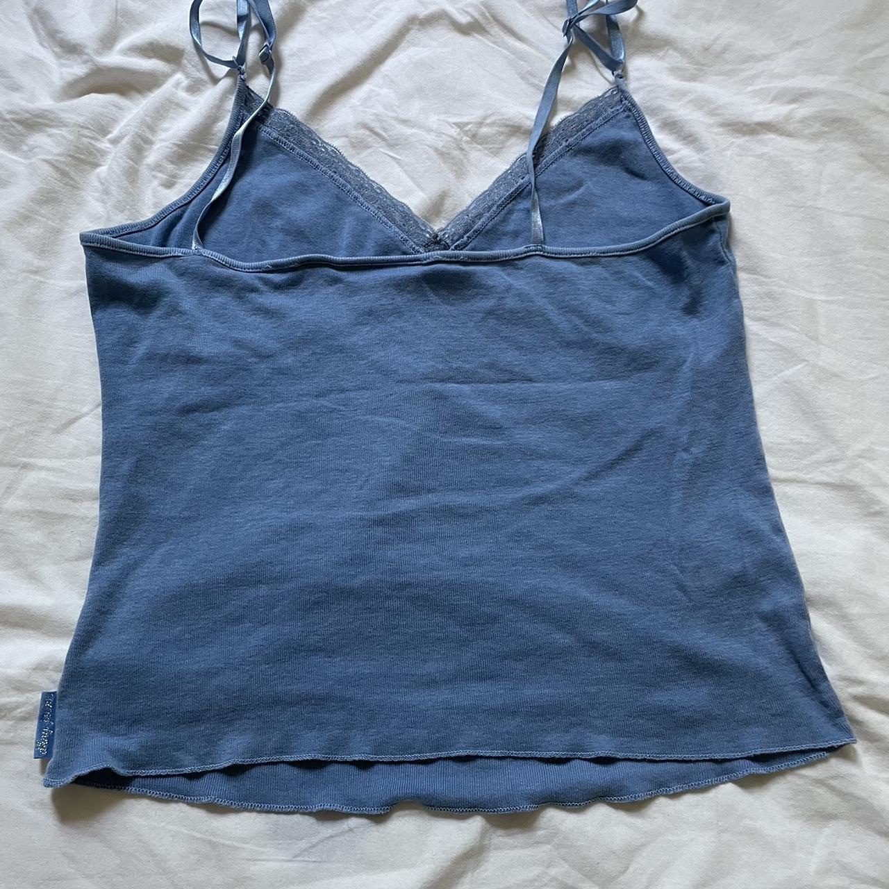 Beautiful Y2K baby blue lace tank top from DKNY... - Depop