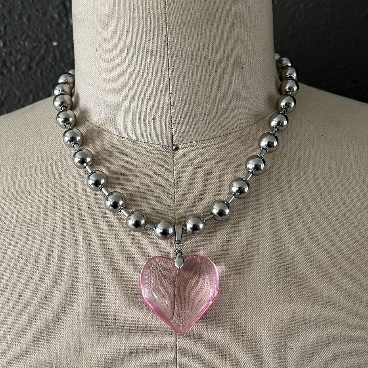 Pink heart chunky bubble chain necklace ⛓Heart... - Depop