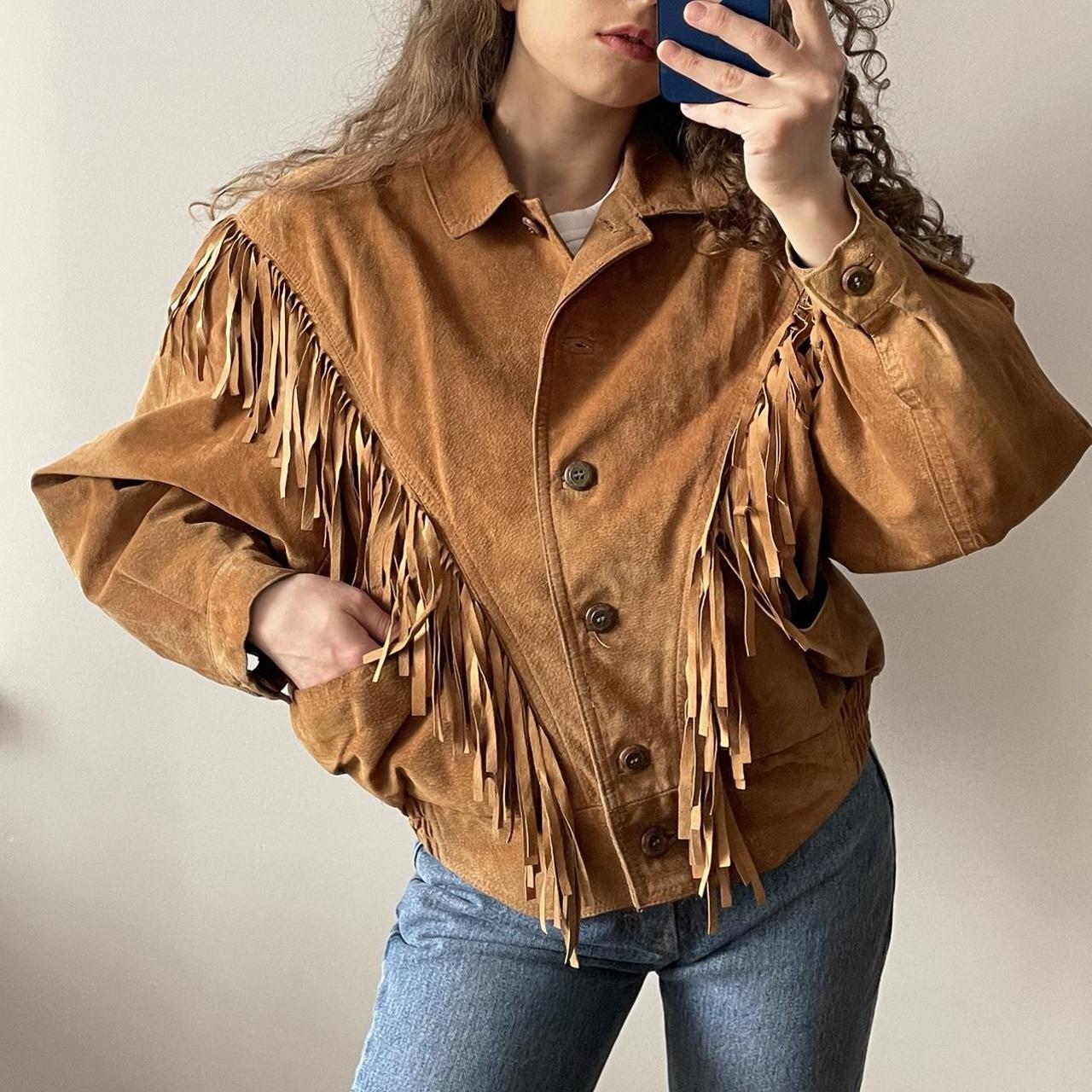 Vintage camel suede jacket with fringing, western... - Depop