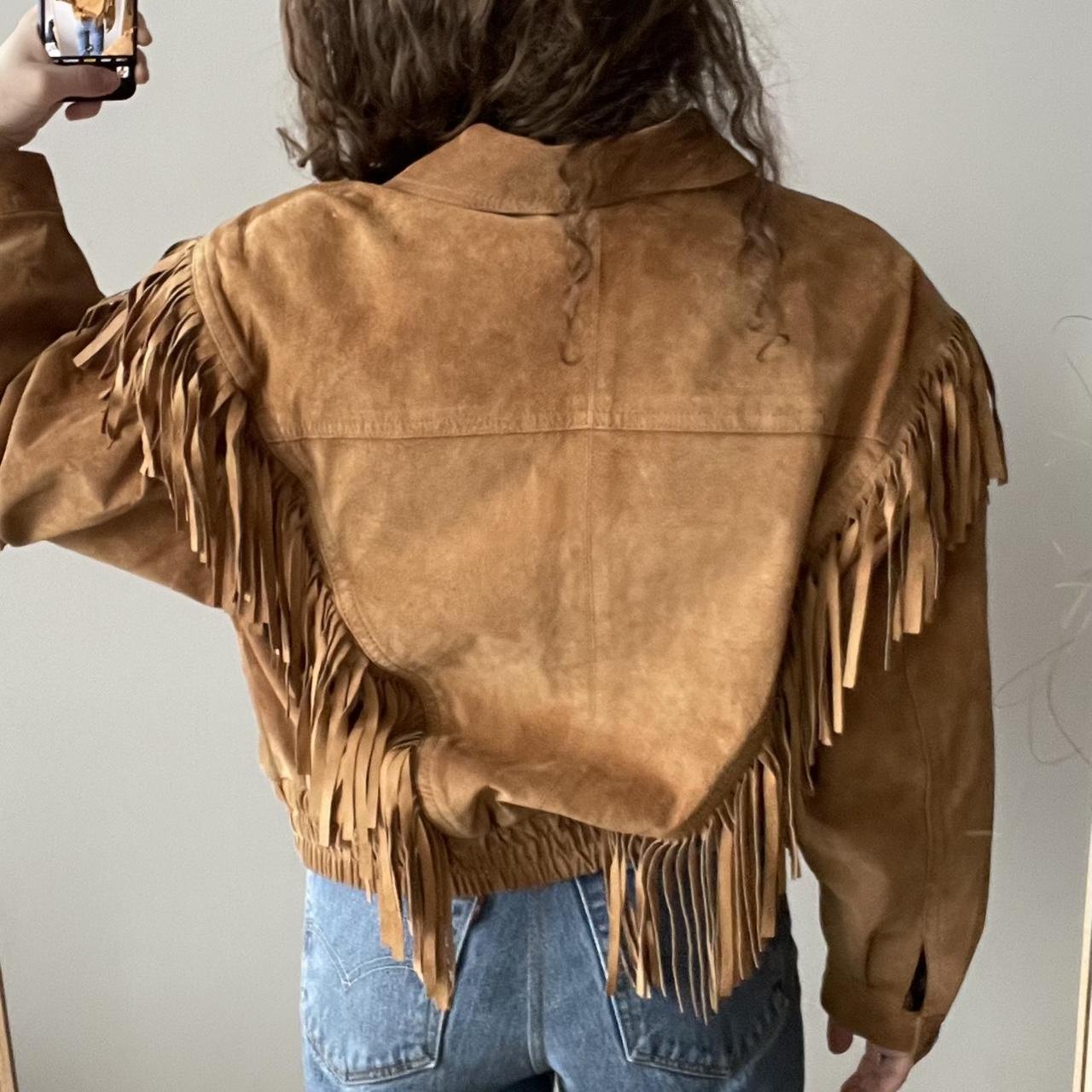 Vintage camel suede jacket with fringing, western... - Depop